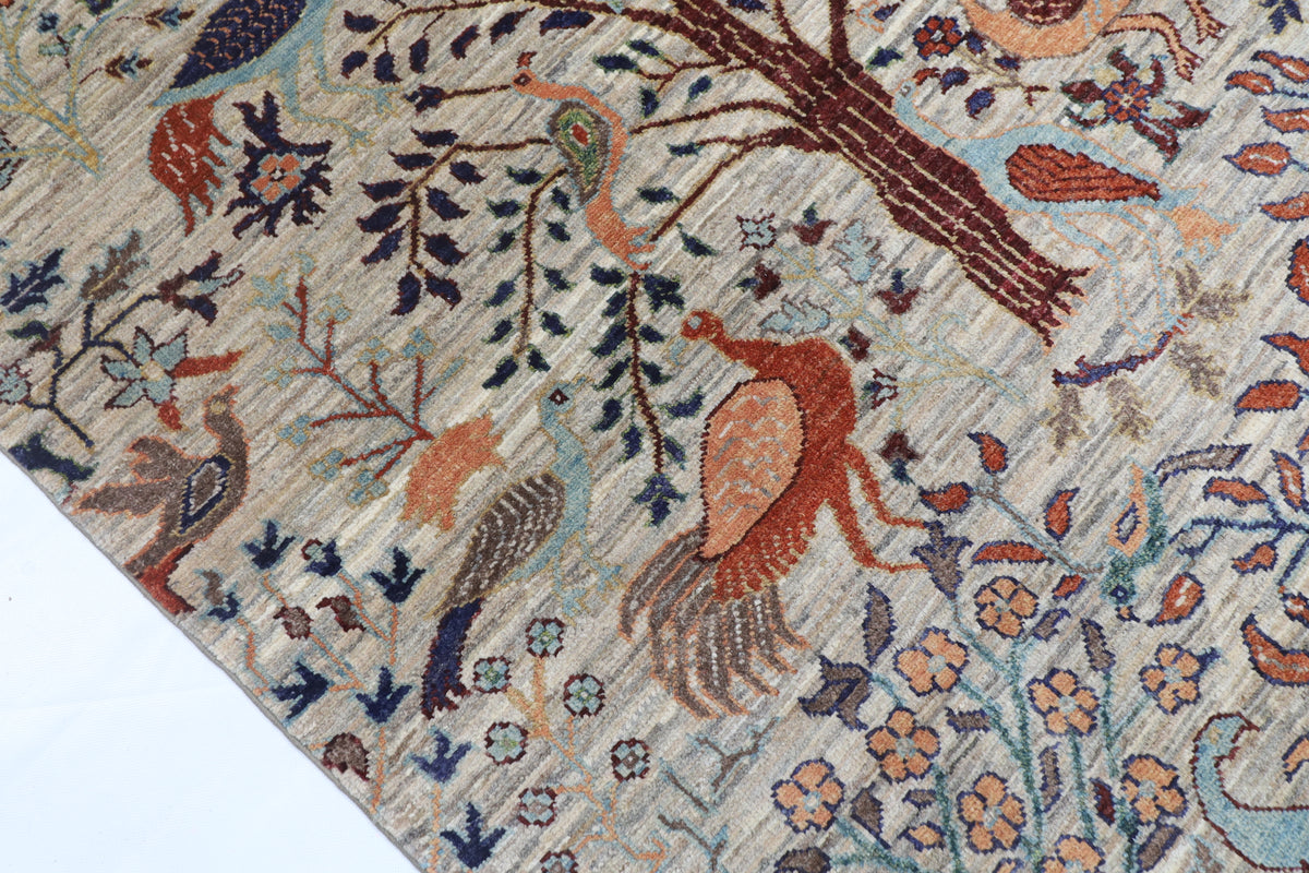 147 x 201 cm | Birds Design Hand Knotted Veg Dye Wool Afghan Carpet