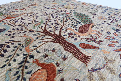 147 x 201 cm | Birds Design Hand Knotted Veg Dye Wool Afghan Carpet