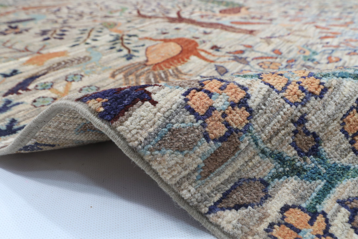 147 x 201 cm | Birds Design Hand Knotted Veg Dye Wool Afghan Carpet