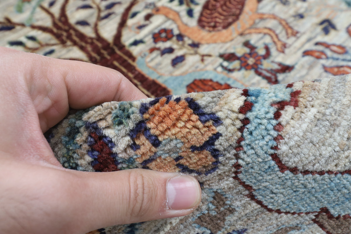 147 x 201 cm | Birds Design Hand Knotted Veg Dye Wool Afghan Carpet