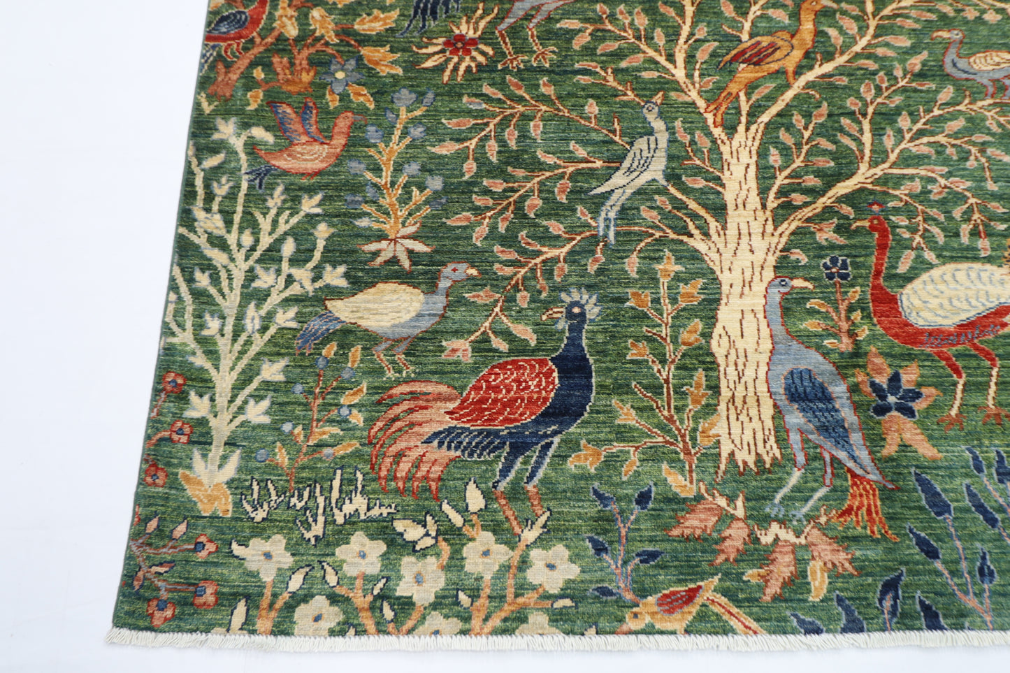200 x 298 cm | Oriental Birds Green Area Rug Afghan Hand Knotted veg Dye Wool carpet