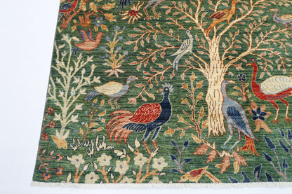 200 x 298 cm | Oriental Birds Green Area Rug Afghan Hand Knotted veg Dye Wool carpet