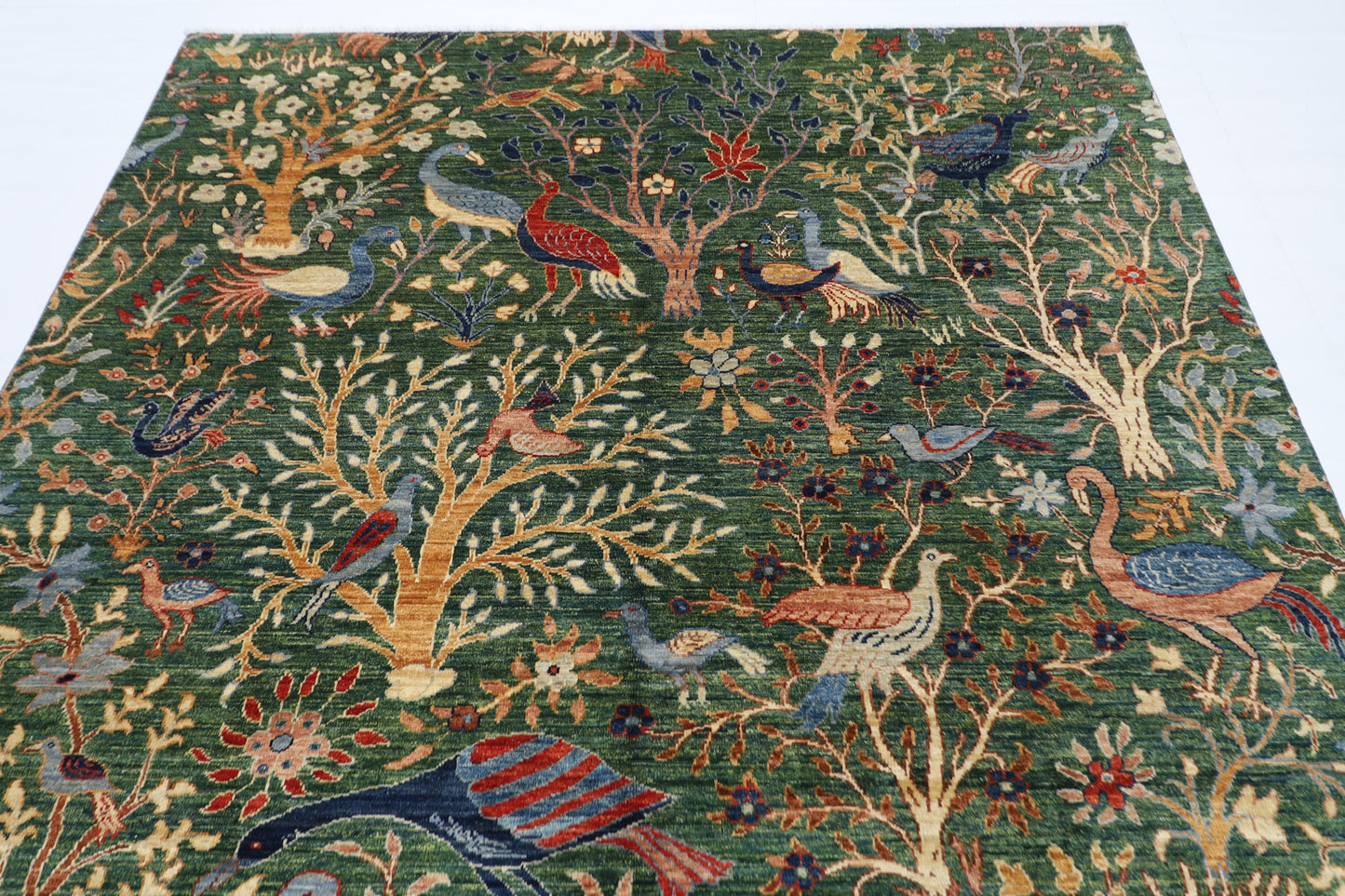 200 x 298 cm | Oriental Birds Green Area Rug Afghan Hand Knotted veg Dye Wool carpet