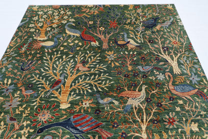 200 x 298 cm | Oriental Birds Green Area Rug Afghan Hand Knotted veg Dye Wool carpet