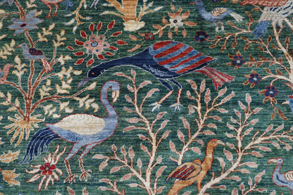 200 x 298 cm | Oriental Birds Green Area Rug Afghan Hand Knotted veg Dye Wool carpet