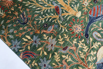 200 x 298 cm | Oriental Birds Green Area Rug Afghan Hand Knotted veg Dye Wool carpet