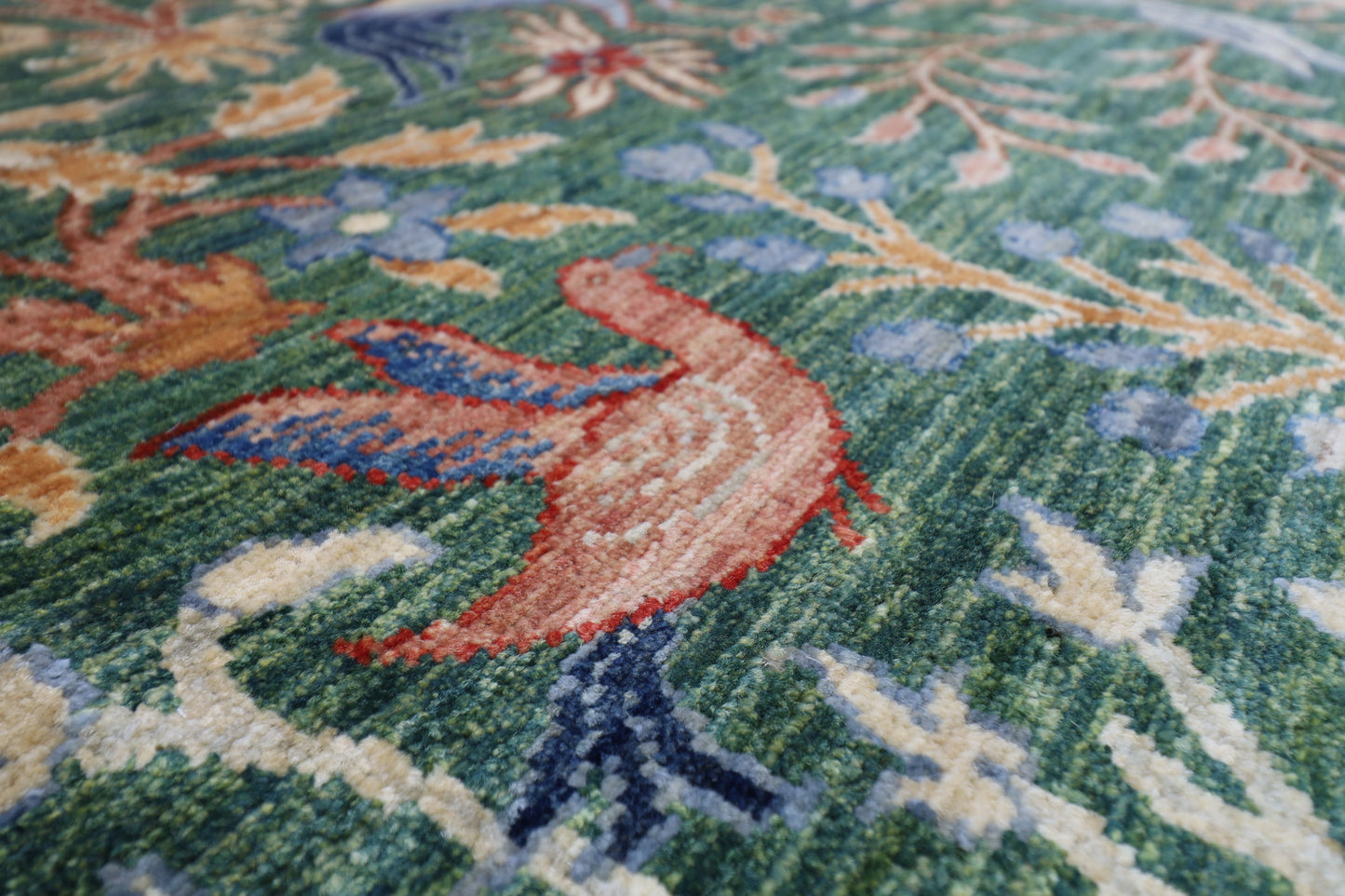 200 x 298 cm | Oriental Birds Green Area Rug Afghan Hand Knotted veg Dye Wool carpet