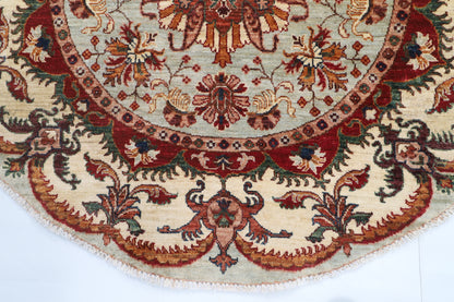 141 x 141 cm | Floral Round Design Hand Knotted Veg Dye Wool Afghan Carpet