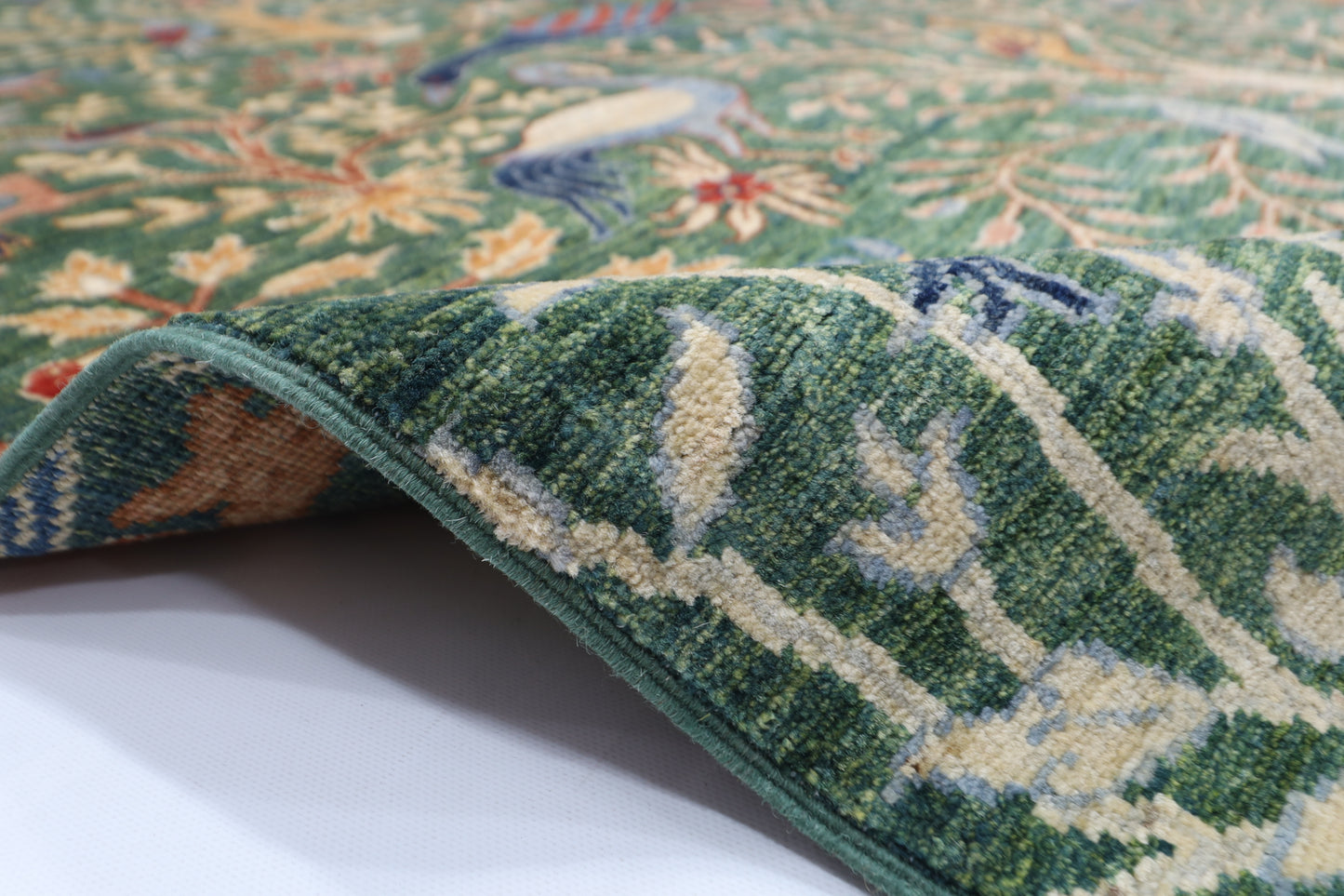 200 x 298 cm | Oriental Birds Green Area Rug Afghan Hand Knotted veg Dye Wool carpet