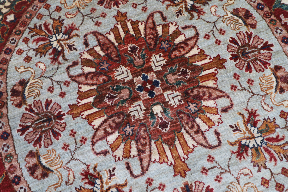 141 x 141 cm | Floral Round Design Hand Knotted Veg Dye Wool Afghan Carpet