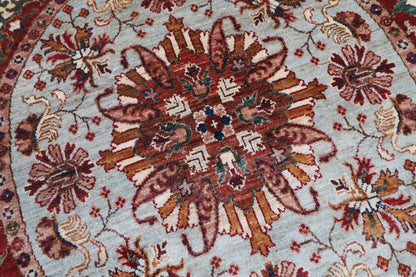 141 x 141 cm | Floral Round Design Hand Knotted Veg Dye Wool Afghan Carpet