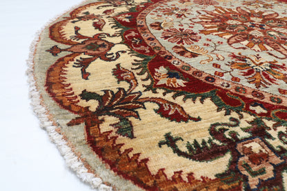 141 x 141 cm | Floral Round Design Hand Knotted Veg Dye Wool Afghan Carpet