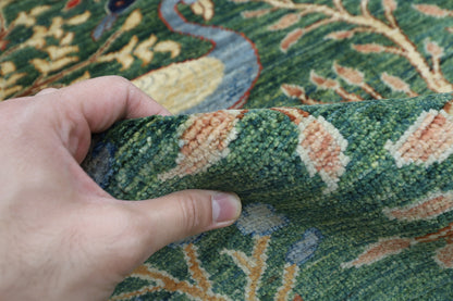 200 x 298 cm | Oriental Birds Green Area Rug Afghan Hand Knotted veg Dye Wool carpet