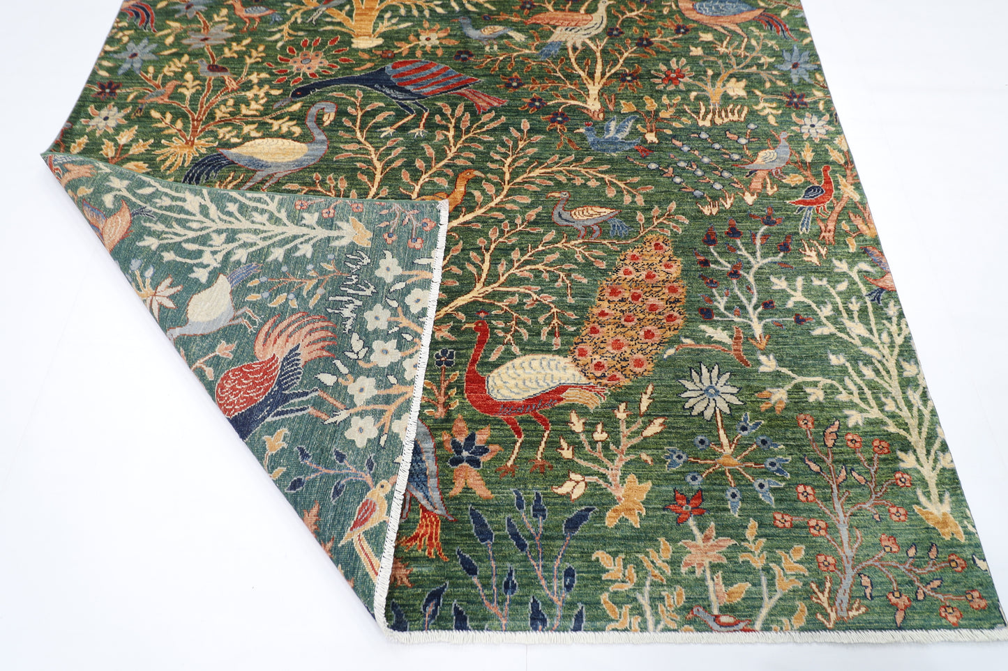200 x 298 cm | Oriental Birds Green Area Rug Afghan Hand Knotted veg Dye Wool carpet