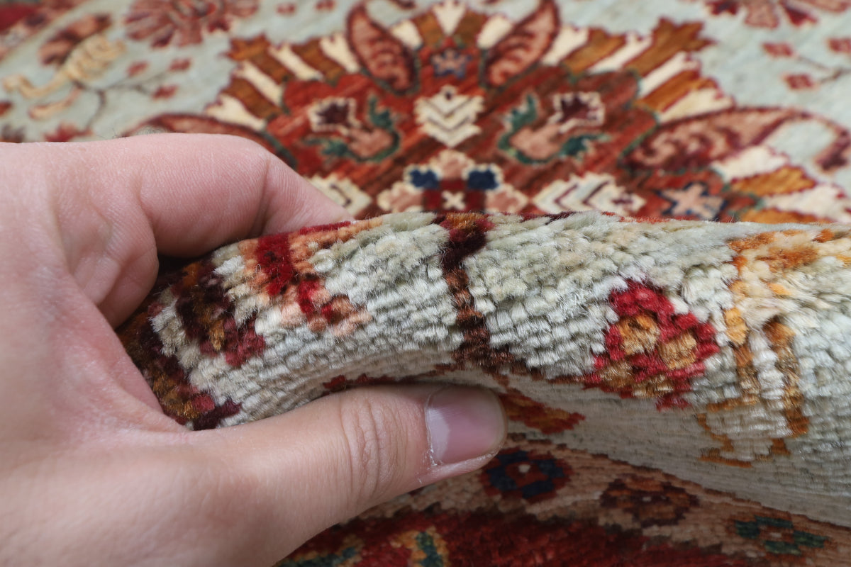 141 x 141 cm | Floral Round Design Hand Knotted Veg Dye Wool Afghan Carpet