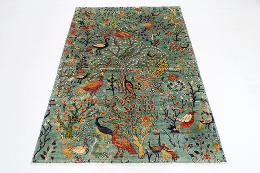 149 x 194 cm | Oriental Birds Area Rug Afghan Hand Knotted veg Dye Wool carpet