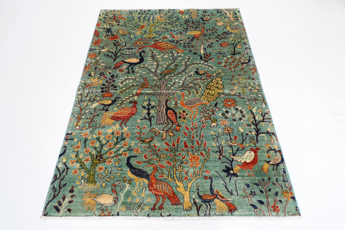 149 x 194 cm | Oriental Birds Area Rug Afghan Hand Knotted veg Dye Wool carpet
