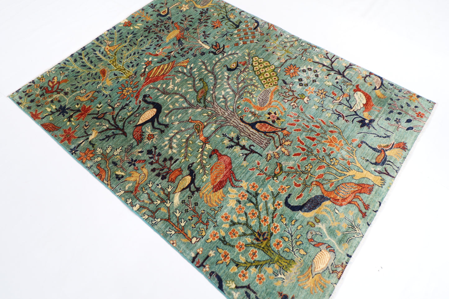 149 x 194 cm | Oriental Birds Area Rug Afghan Hand Knotted veg Dye Wool carpet