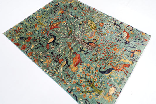 149 x 194 cm | Oriental Birds Area Rug Afghan Hand Knotted veg Dye Wool carpet