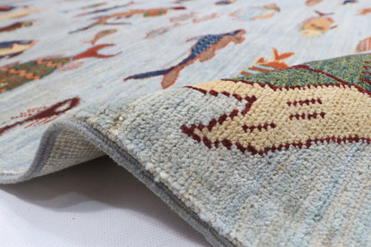 153 x 200 cm | Fish Design Hand Knotted Veg Dye Wool Afghan Carpet