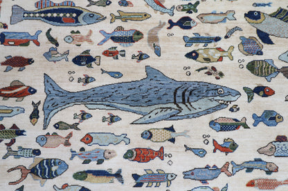 198 x 298 cm | Fish beige Tribal Area Rug Afghan Hand Knotted veg Dye Wool carpet