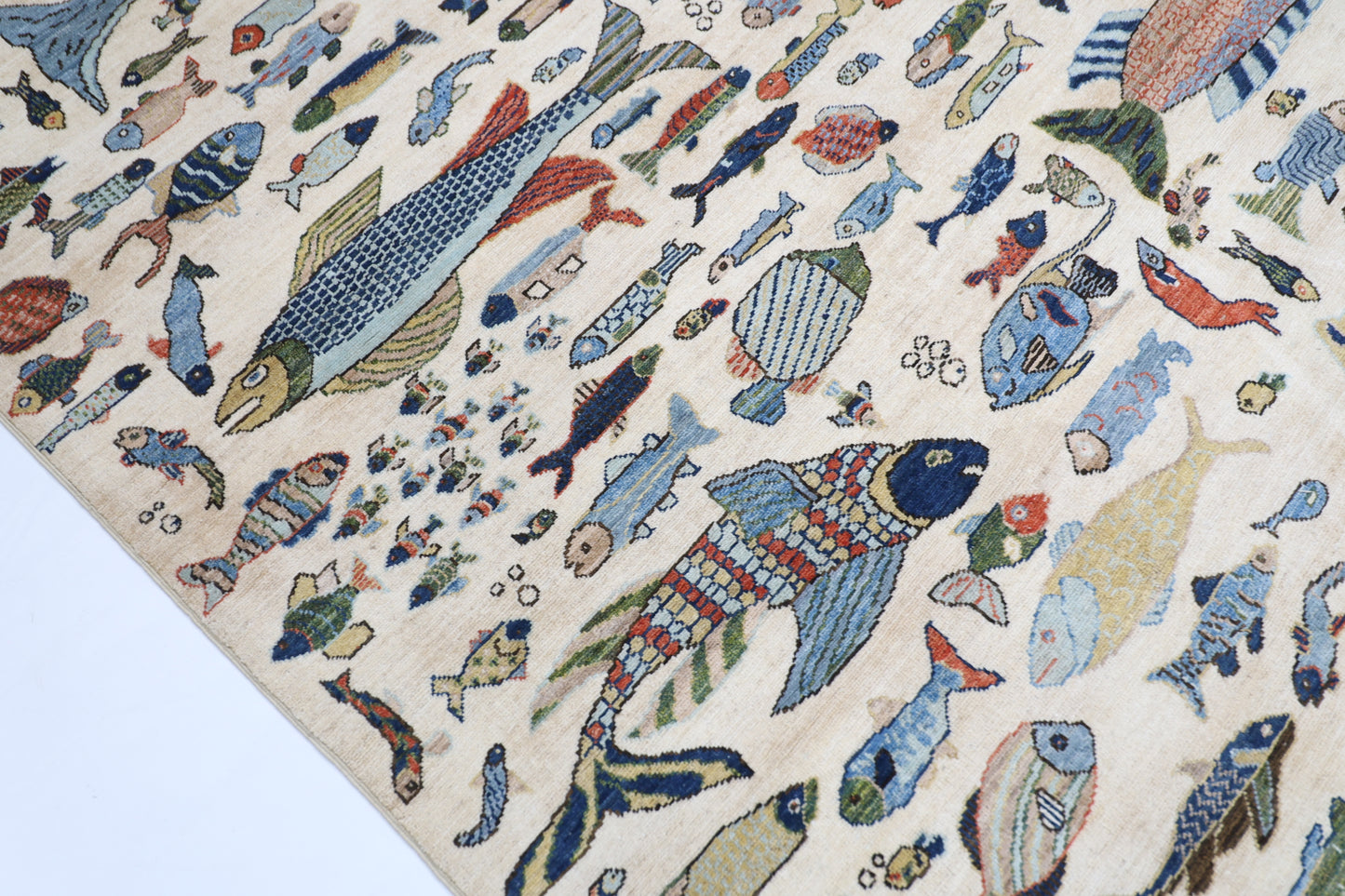 198 x 298 cm | Fish beige Tribal Area Rug Afghan Hand Knotted veg Dye Wool carpet