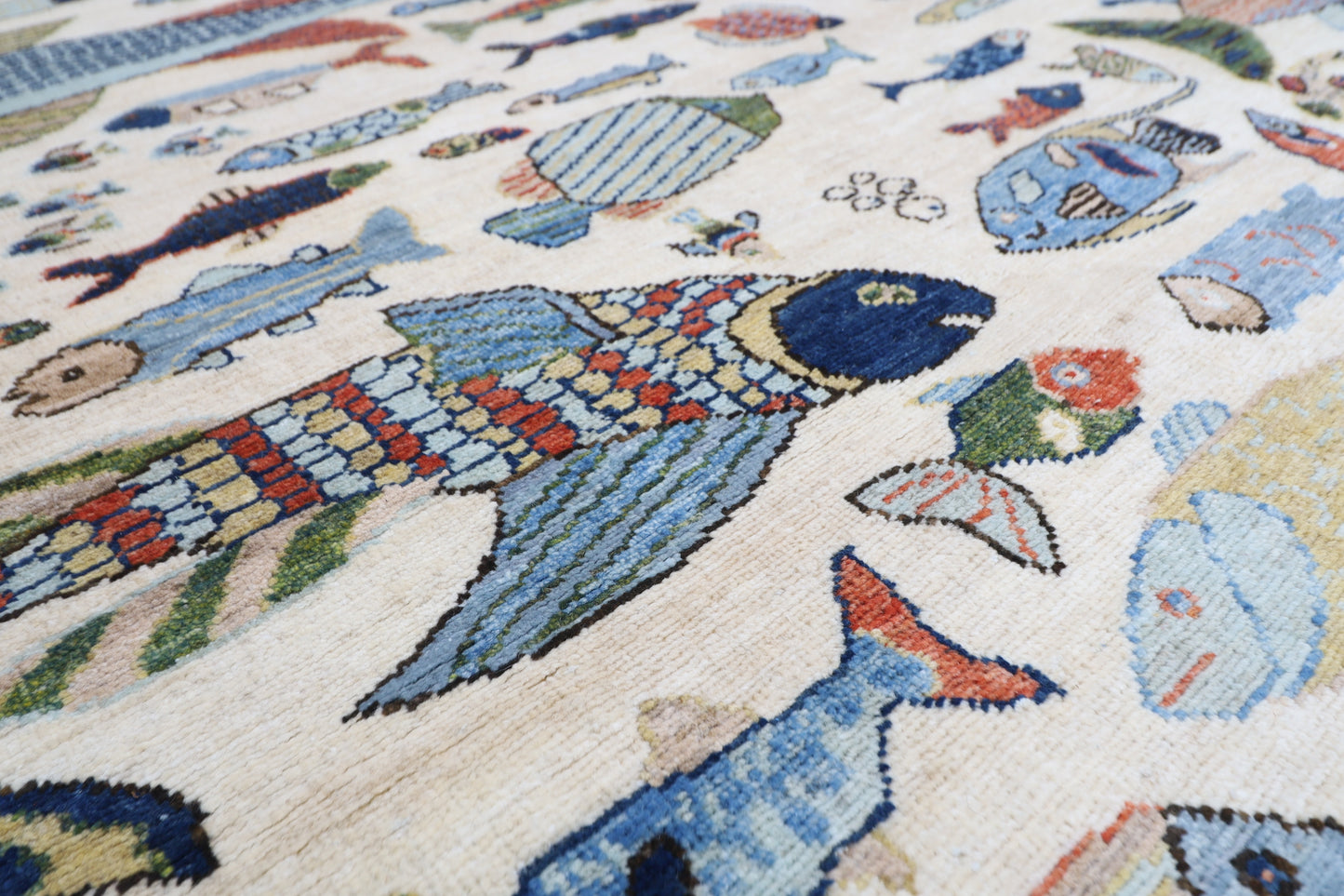 198 x 298 cm | Fish beige Tribal Area Rug Afghan Hand Knotted veg Dye Wool carpet