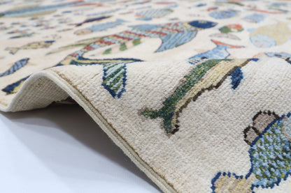198 x 298 cm | Fish beige Tribal Area Rug Afghan Hand Knotted veg Dye Wool carpet