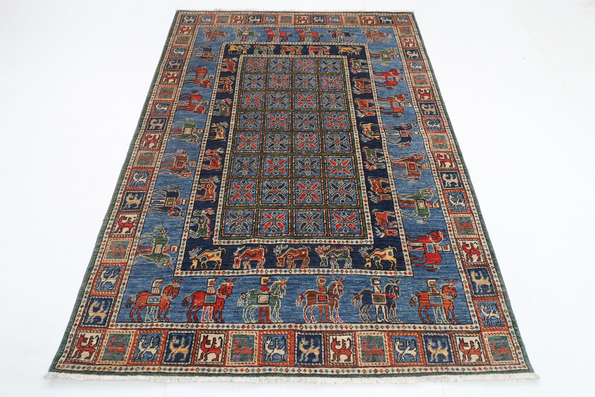153 x 213 cm | Animal Blue Design Hand Knotted Veg Dye Wool Afghan Carpet