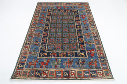 153 x 213 cm | Animal Blue Design Hand Knotted Veg Dye Wool Afghan Carpet