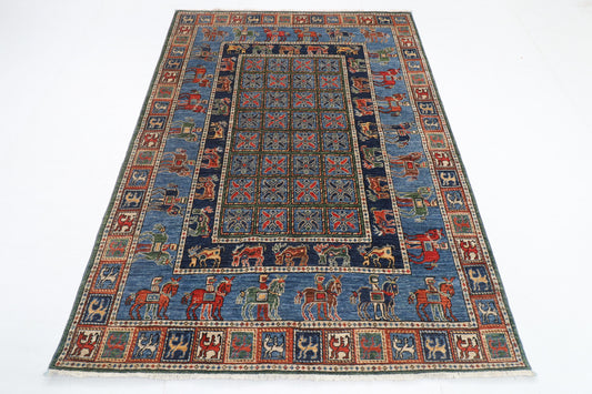 153 x 213 cm | Animal Blue Design Hand Knotted Veg Dye Wool Afghan Carpet