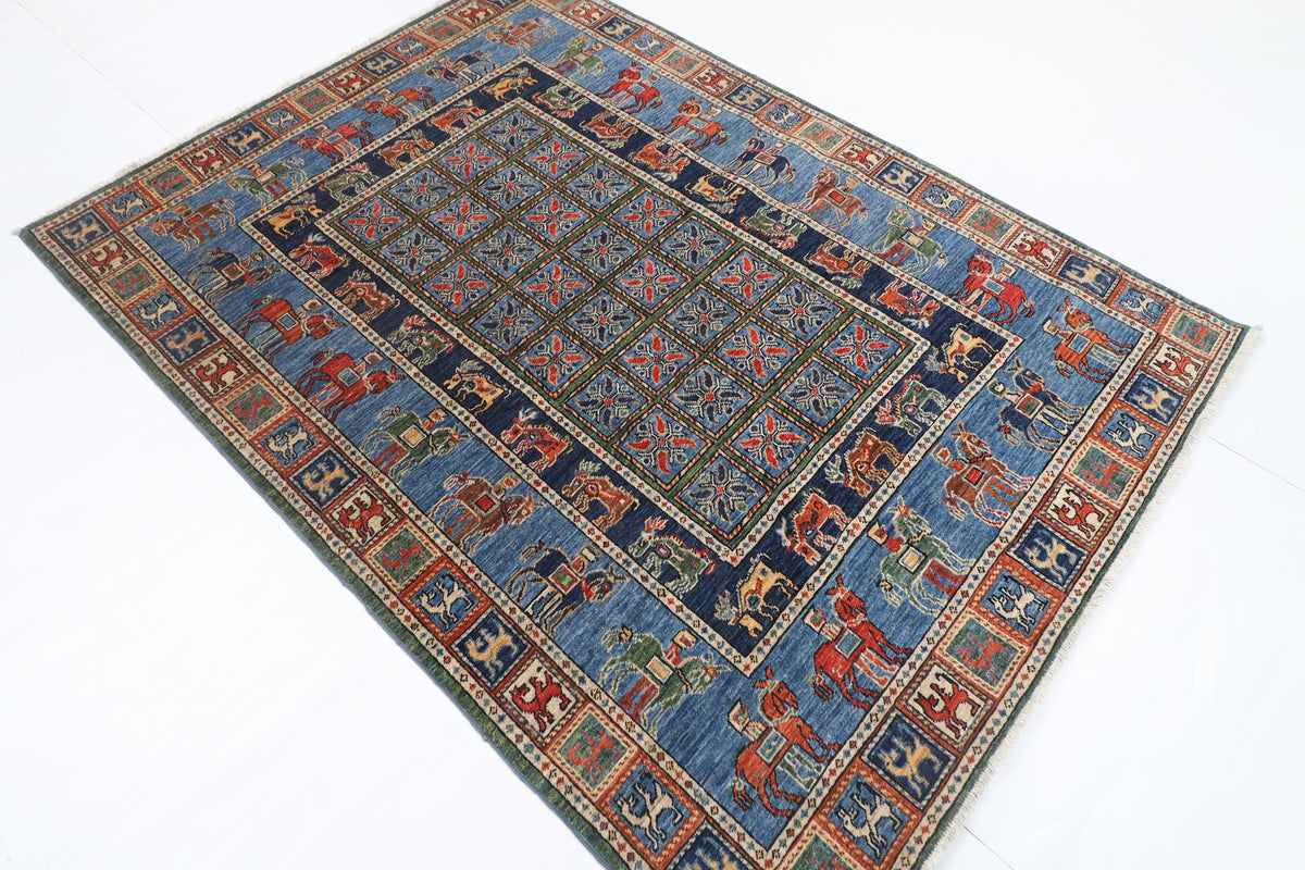 153 x 213 cm | Animal Blue Design Hand Knotted Veg Dye Wool Afghan Carpet