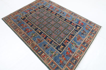 153 x 213 cm | Animal Blue Design Hand Knotted Veg Dye Wool Afghan Carpet