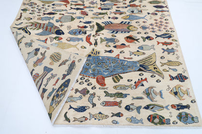 198 x 298 cm | Fish beige Tribal Area Rug Afghan Hand Knotted veg Dye Wool carpet