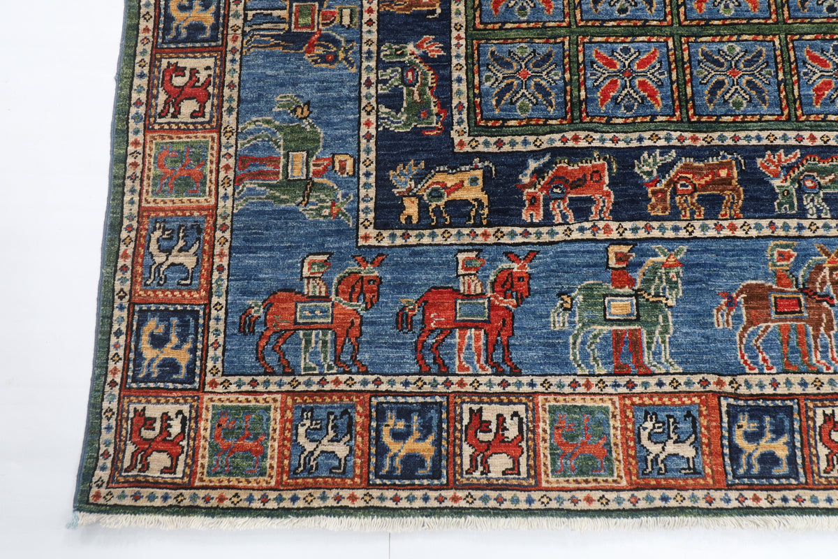 153 x 213 cm | Animal Blue Design Hand Knotted Veg Dye Wool Afghan Carpet