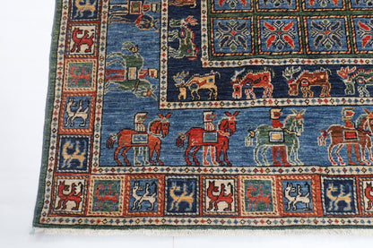 153 x 213 cm | Animal Blue Design Hand Knotted Veg Dye Wool Afghan Carpet