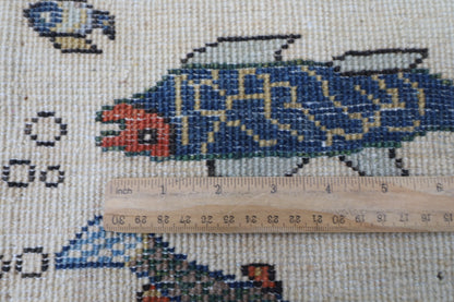 198 x 298 cm | Fish beige Tribal Area Rug Afghan Hand Knotted veg Dye Wool carpet