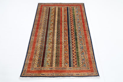 105 x 153 cm | Turkish Shall Design Hand Knotted Veg Dye Wool Afghan Carpet