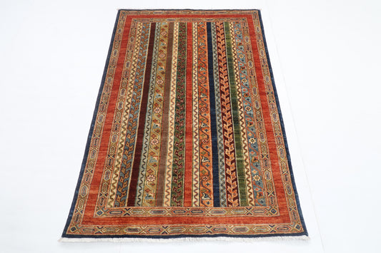 105 x 153 cm | Turkish Shall Design Hand Knotted Veg Dye Wool Afghan Carpet