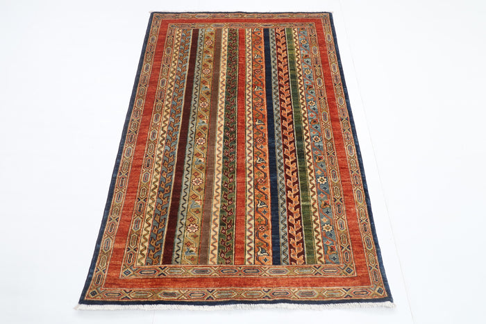 105 x 153 cm | Turkish Shall Design Hand Knotted Veg Dye Wool Afghan Carpet