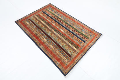 105 x 153 cm | Turkish Shall Design Hand Knotted Veg Dye Wool Afghan Carpet