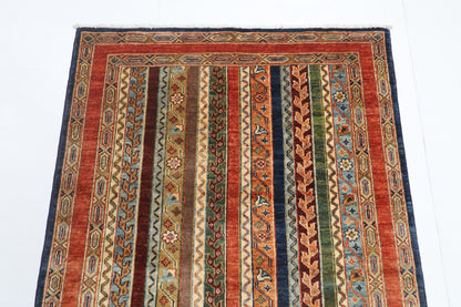 105 x 153 cm | Turkish Shall Design Hand Knotted Veg Dye Wool Afghan Carpet