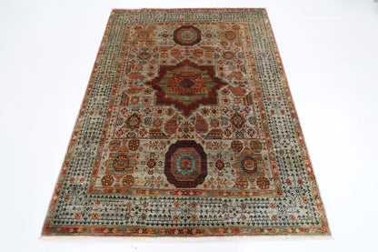 158 x 203 cm | Tribal Mamluk Gray Area Rug Afghan Hand Knotted veg Dye Wool carpet