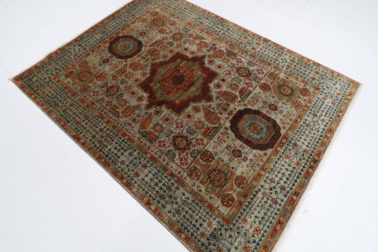 158 x 203 cm | Tribal Mamluk Gray Area Rug Afghan Hand Knotted veg Dye Wool carpet