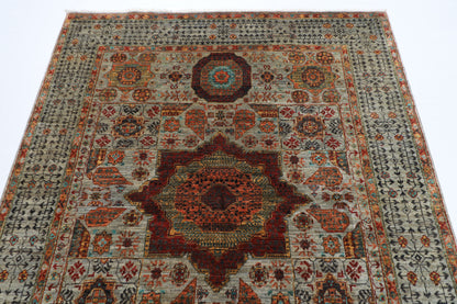 158 x 203 cm | Tribal Mamluk Gray Area Rug Afghan Hand Knotted veg Dye Wool carpet
