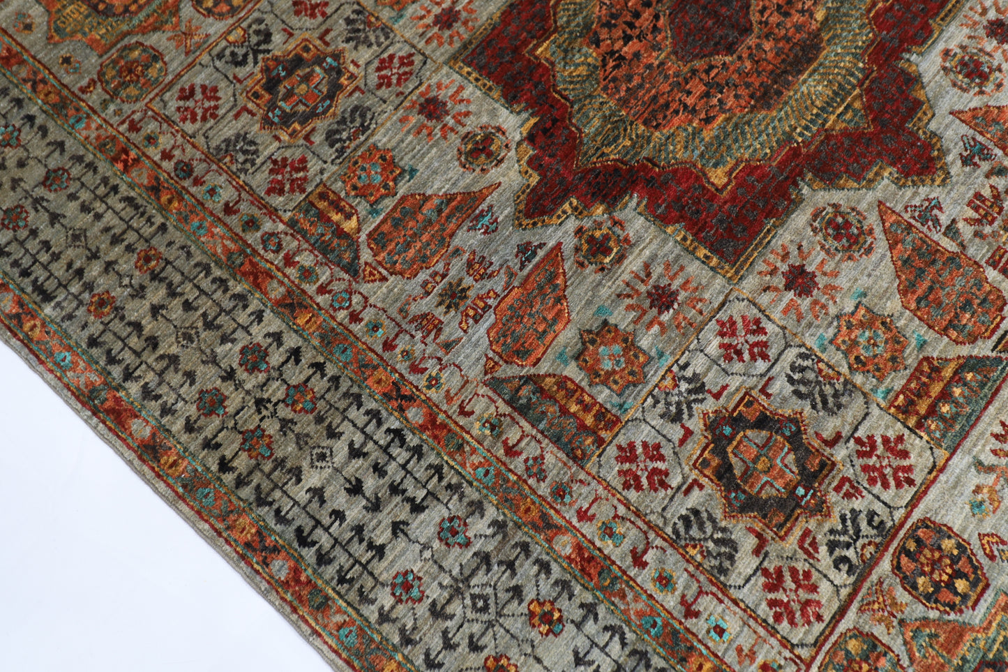 158 x 203 cm | Tribal Mamluk Gray Area Rug Afghan Hand Knotted veg Dye Wool carpet