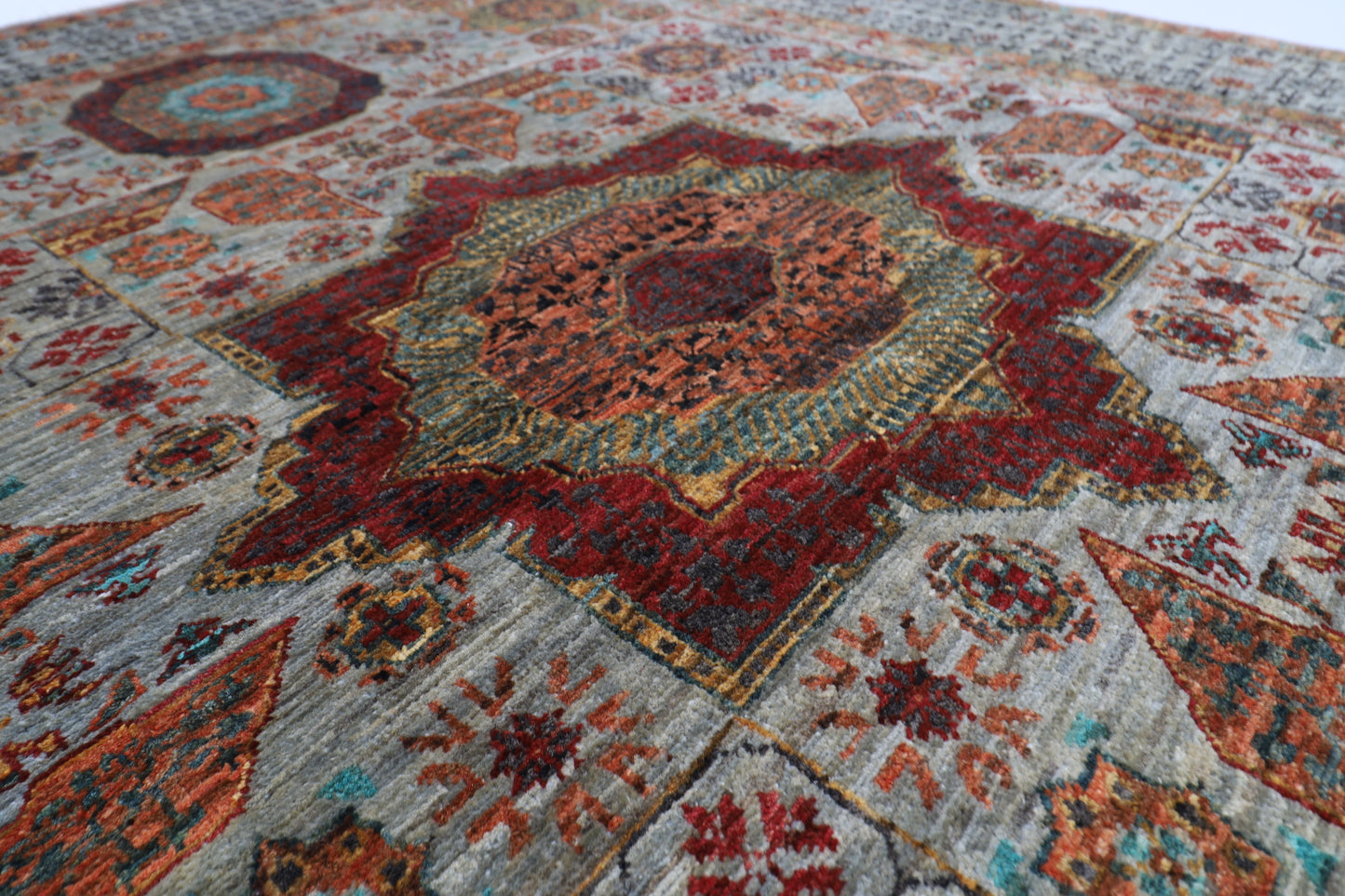 158 x 203 cm | Tribal Mamluk Gray Area Rug Afghan Hand Knotted veg Dye Wool carpet