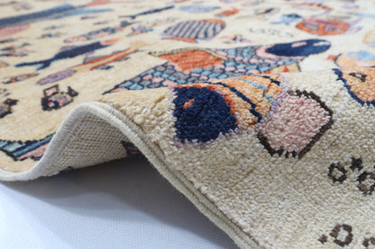 149 x 205 cm | Fish Design Hand Knotted Veg Dye Wool Afghan Carpet