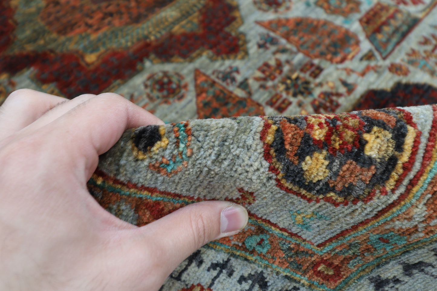 158 x 203 cm | Tribal Mamluk Gray Area Rug Afghan Hand Knotted veg Dye Wool carpet