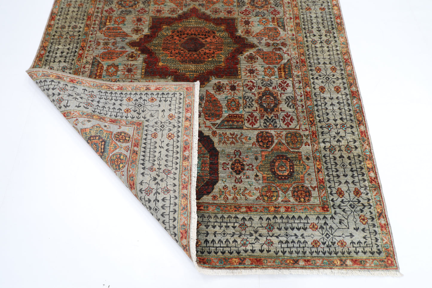 158 x 203 cm | Tribal Mamluk Gray Area Rug Afghan Hand Knotted veg Dye Wool carpet